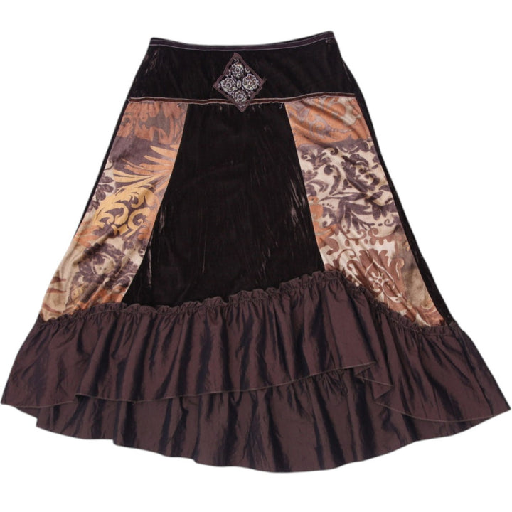 Y2K Ladies Skirt Multi Color Velvet Patterned Bohemian