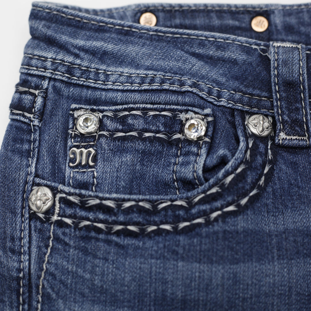 Y2K Ladies Miss Me Bootcut Jeans Wash Stretch Thick Stitch Denim