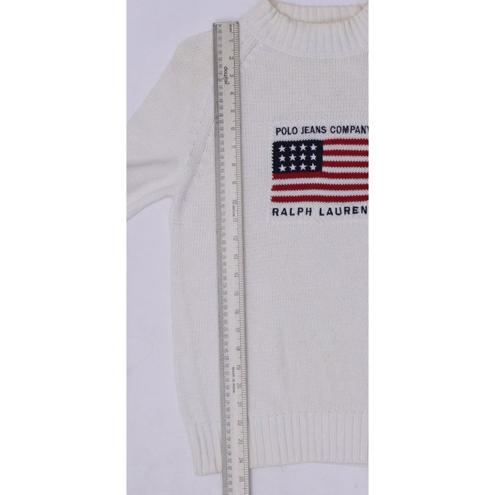 Vintage Ladies Polo Jeans Company Ralph Lauren Cotton American Flag Knit Sweater