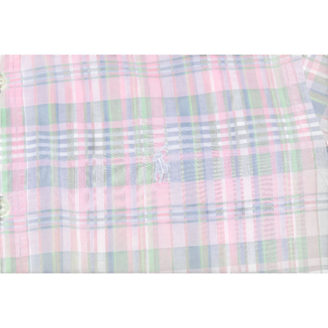 Mens Ralph Lauren Slim Fit Shirt Pink Plaid Cotton Casual