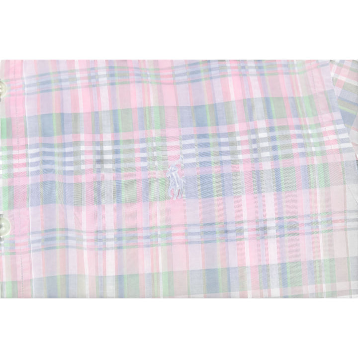 Mens Ralph Lauren Slim Fit Shirt Pink Plaid Cotton Casual