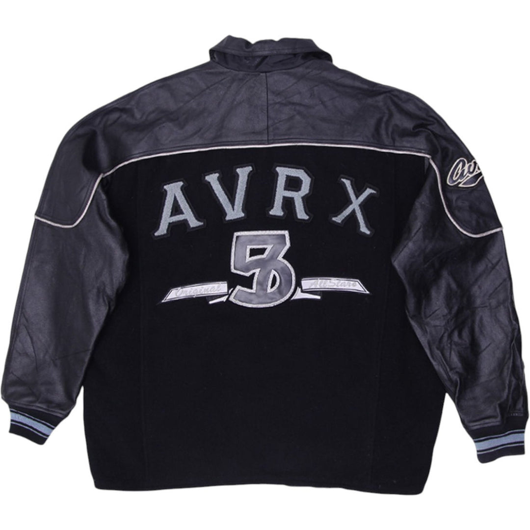 Vintage Mens Avirex Reversible Varsity Jacket Black Leather Patchwork | Migration_Jackets UAENAT20 - Side Vie | Fashion Rerun