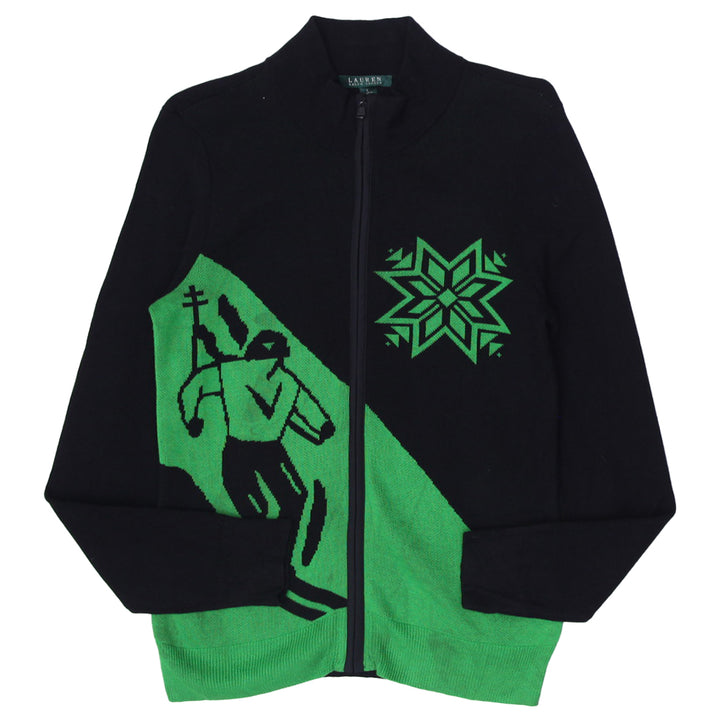 Ladies Lauren Ralph Lauren Cotton Mock Neck Full Zip Jacket Black Green