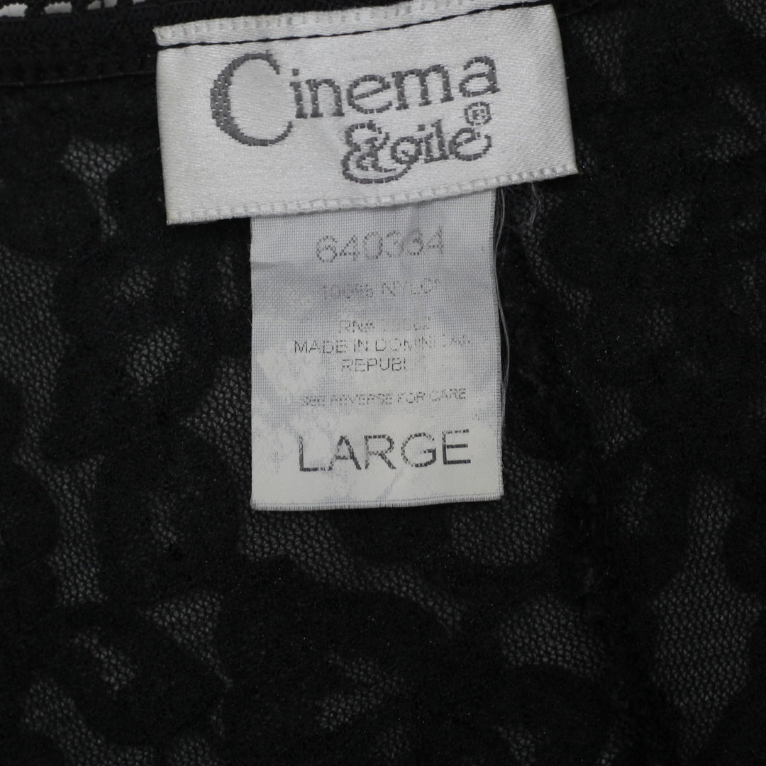 Y2K Ladies Cinema Etoile Black Lace Cami Top Sheer Floral V-Neck Tank Size Large