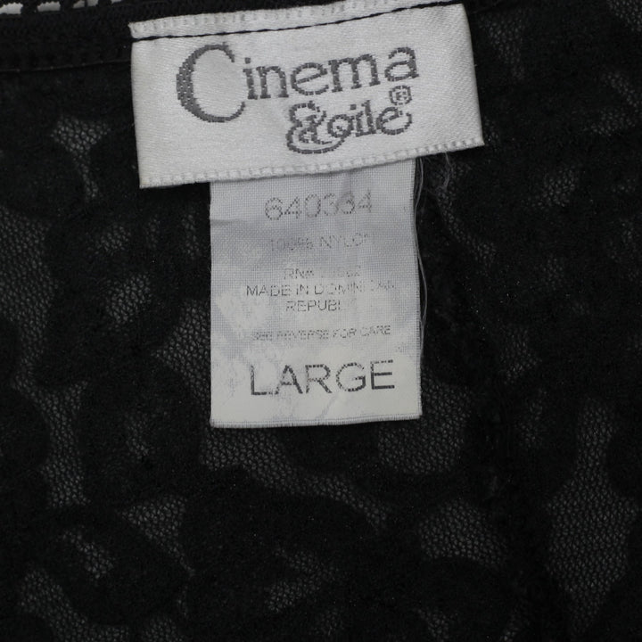 Y2K Ladies Cinema Etoile Black Lace Cami Top Sheer Floral V-Neck Tank Size Large