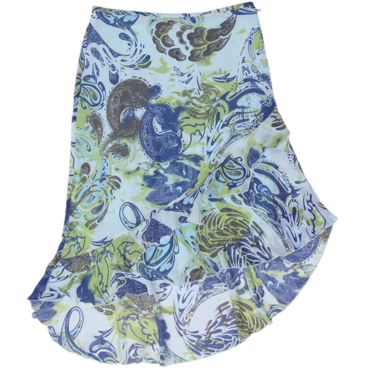 Y2K Ladies Mexx Abstract Paisley Asymmetrical Ruffle Midi Skirt Size L