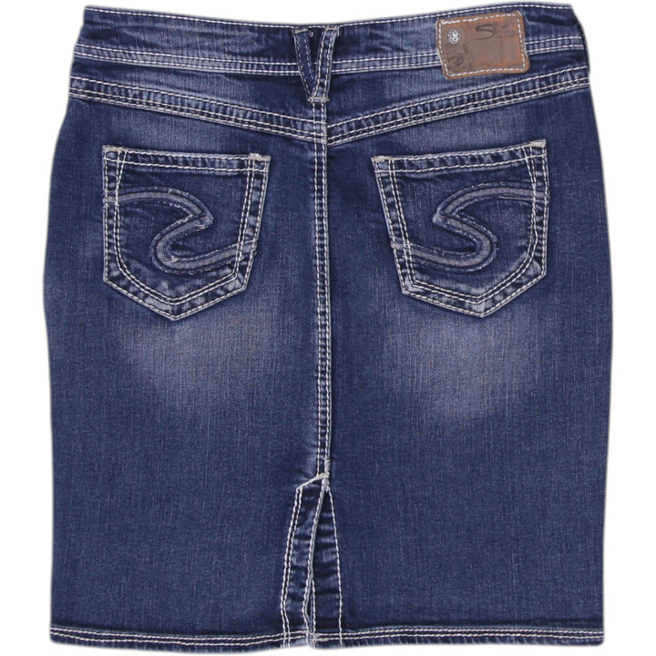 Y2K Ladies Silver Jeans Denim Mini Skirt Size M