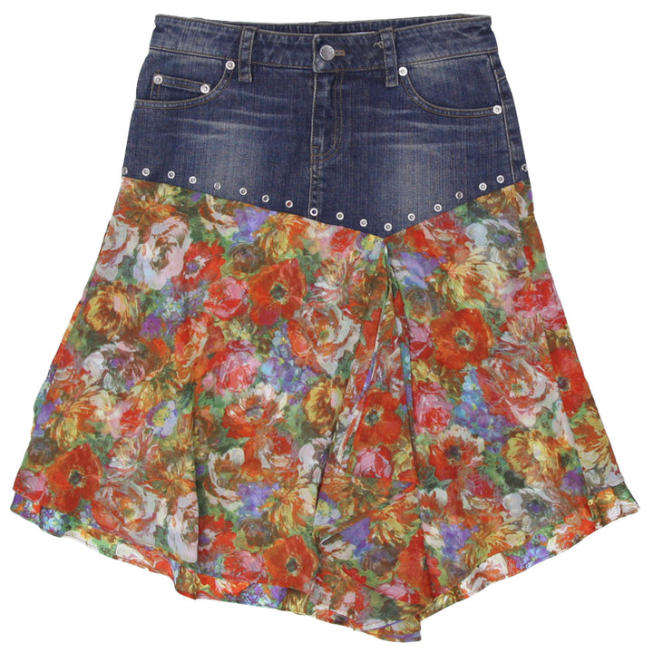 Y2K Ladies Denim & Floral Fabric Chromosome In X Jeans Skirt