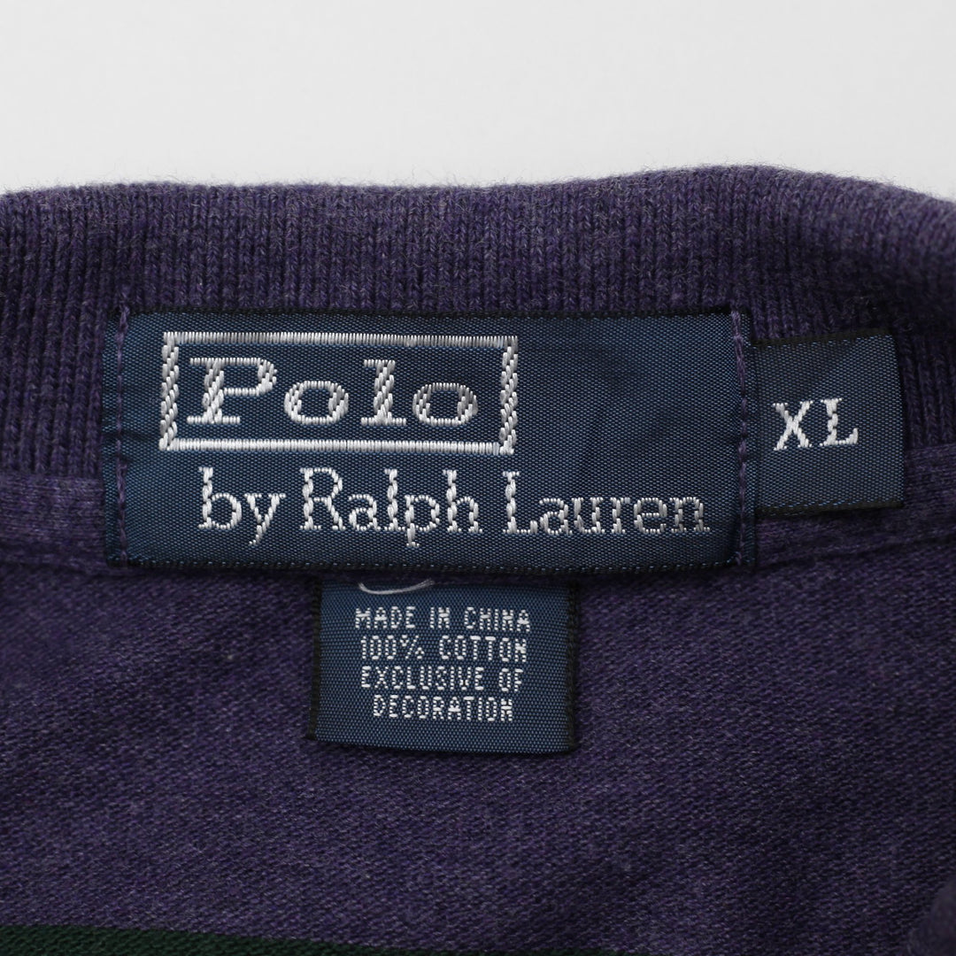Vintage Mens Polo Ralph Lauren Striped Purple Polo T-Shirt Cotton Size XL