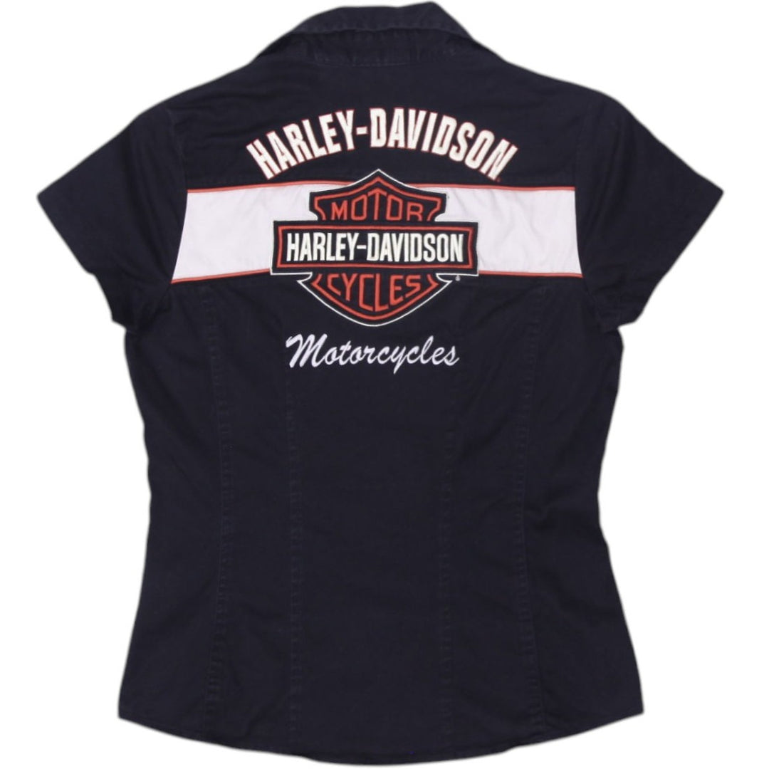 Ladies Harley Davidson Shirt Black Zip Graphic Motorcycle XS