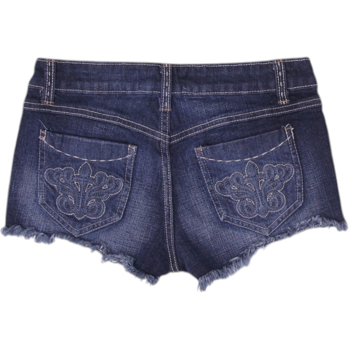 Y2K Ladies 21 Denim Distressed Embroidery Shorts Size 24