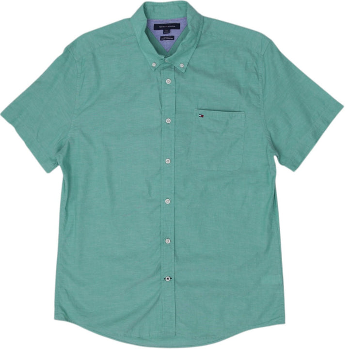 Mens Tommy Hilfiger Custom Fit Shirt Mint Green Casual Button-Up Size L