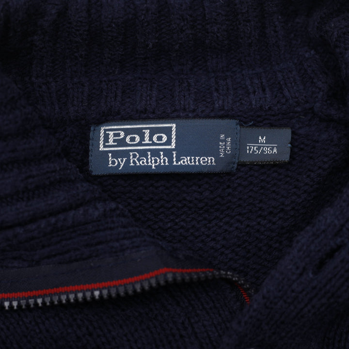 Vintage Polo Ralph Lauren Flag Knitted Quarter Zip Button Navy SweaterM