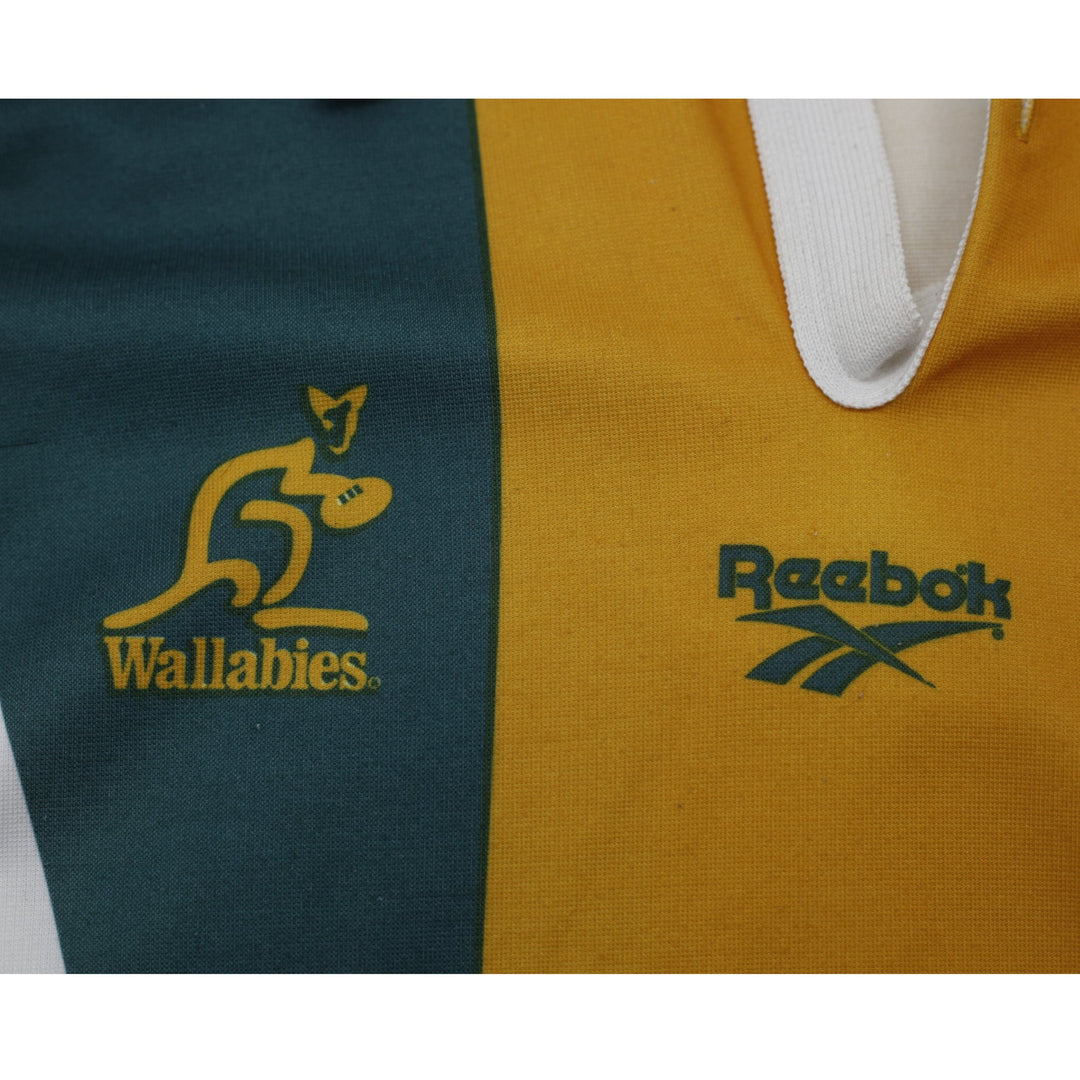 Vintage Mens Reebok Wallabies Rugby T-Shirt Green Gold Logo Australia Size XL