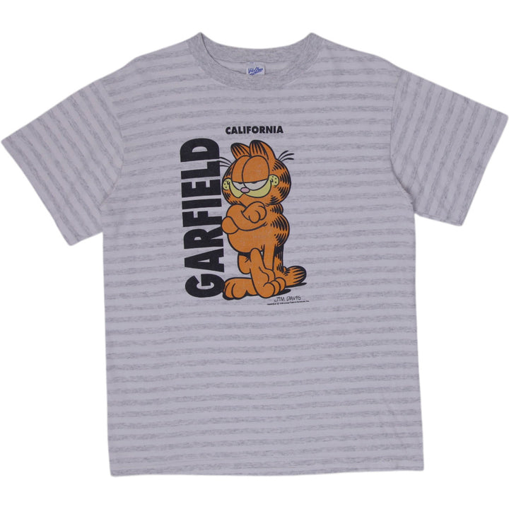 Vintage Mens Velva Sheen Garfield Striped Graphic T-Shirt Size L