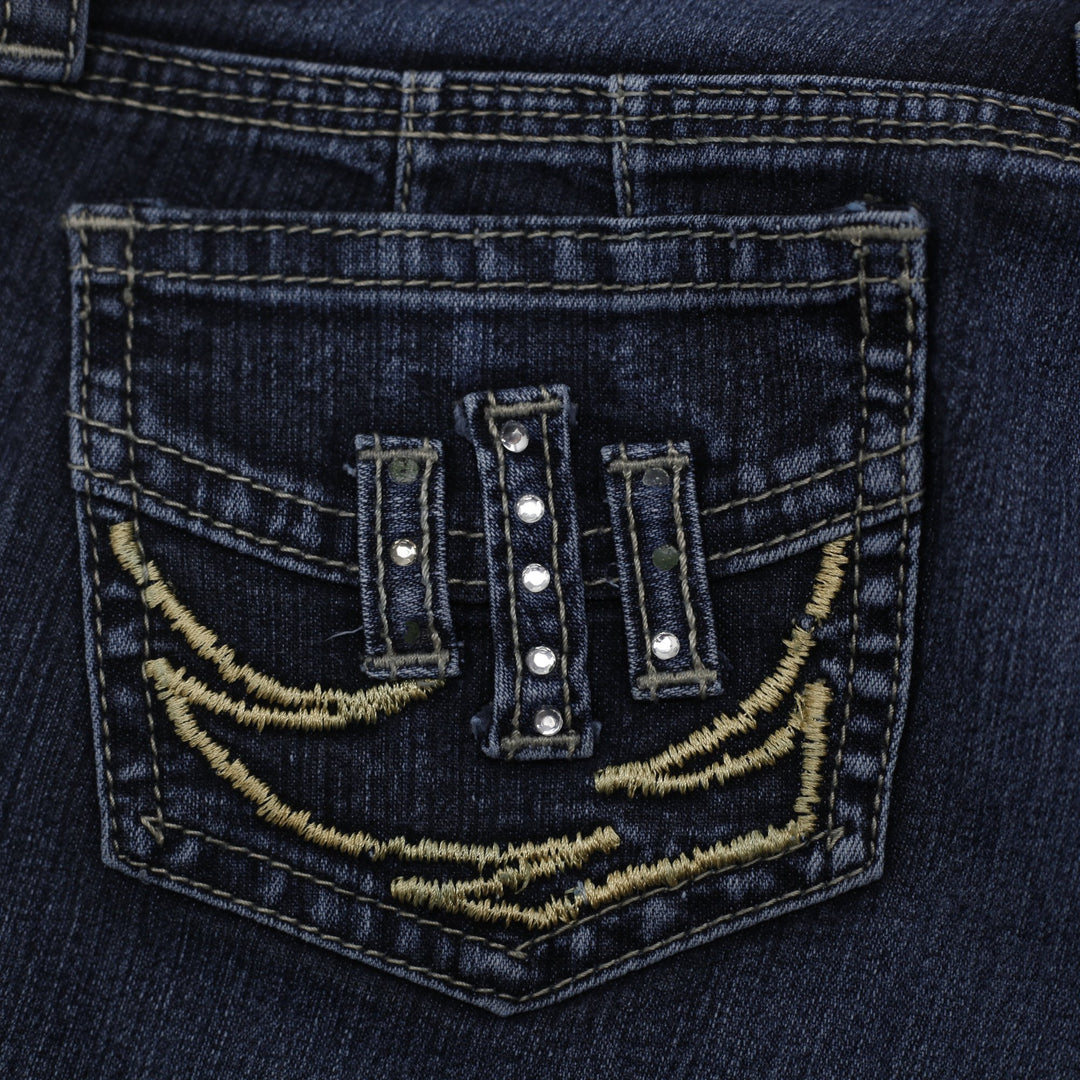 Y2K Ladies Rhinestone Double Button Bootcut Jeans Size 10