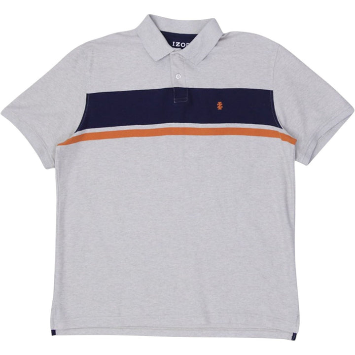 Mens Izod Polo Shirt Gray Navy Stripe Logo Casual
