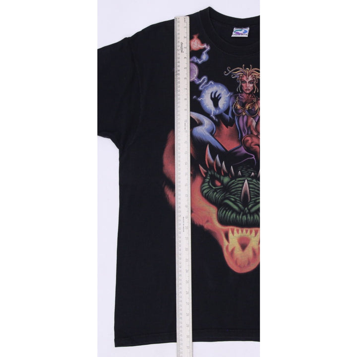 Vintage 90s Liquid Blue Dragon Priestess Sorceress Black T-Shirt Made In USA XL | Migration_T-Shirts - View 6 | Fashion Rerun