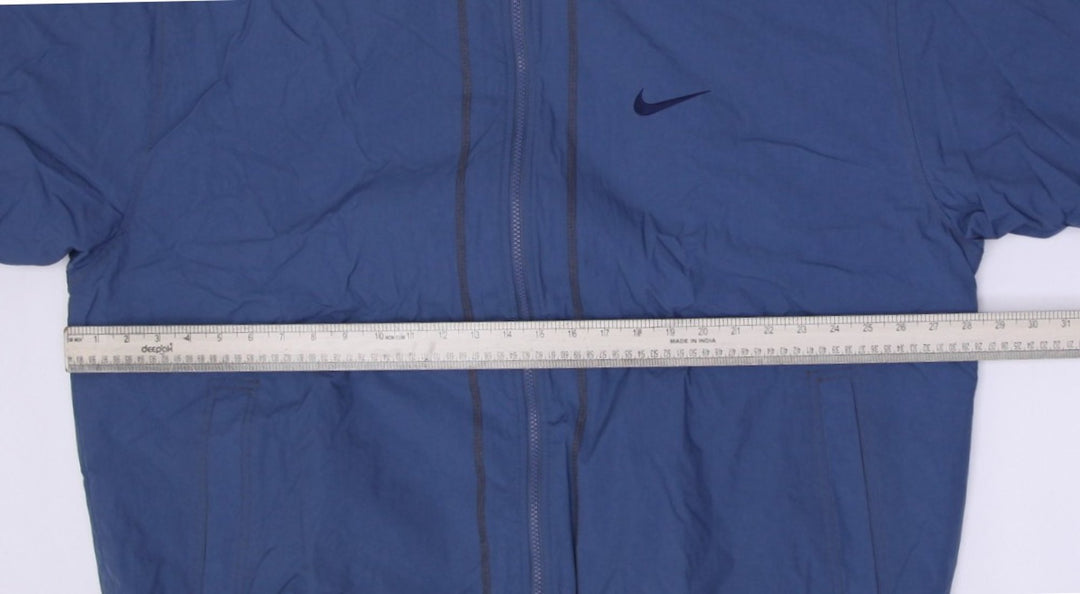 Vintage Nike 90s Big Swoosh Navy Nylon Hooded Heavy Zip Jacket