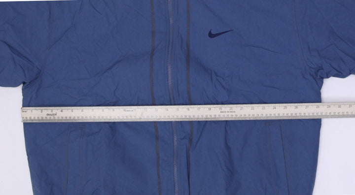 Vintage Nike 90s Big Swoosh Navy Nylon Hooded Heavy Zip Jacket