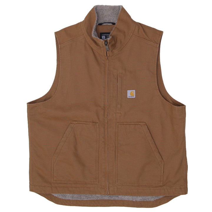 Mens Carhartt 104277 Loose Fit Washed Duck Sherpa-Lined Mock-Neck Vest