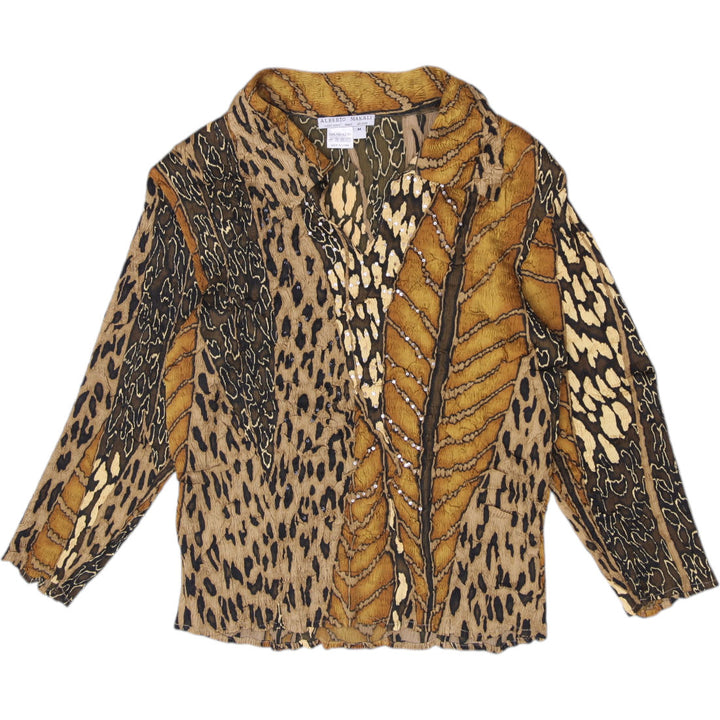 Y2K Ladies Alberto Makali Crinkle Animal Print Blouse Top Size M