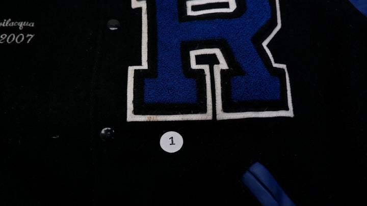 Vintage Mens Neff Varsity Jacket Black Blue Leather Sleeve R Embroidery | Migration_Jackets - Alternate View | Fashion Rerun
