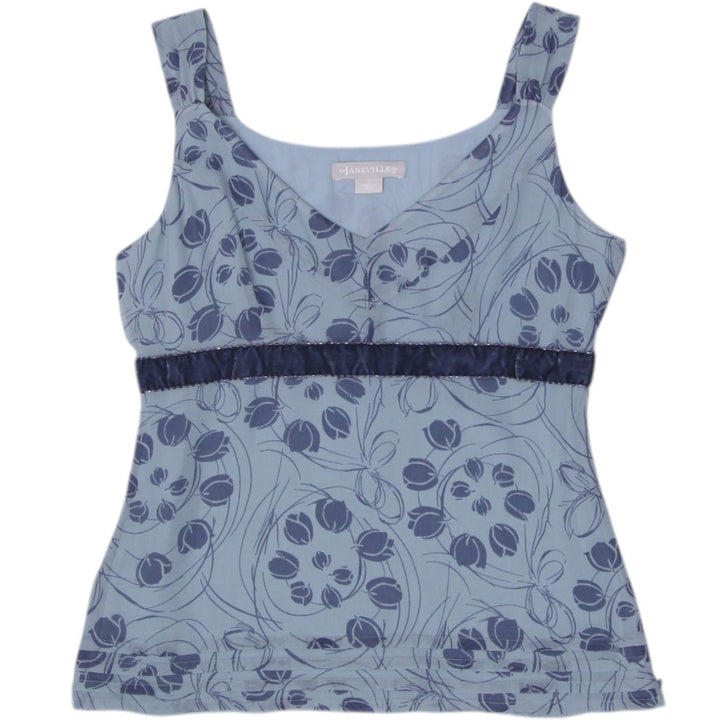 Y2K Ladies Janeville 100% Silk Lining Floral Print Empire Waist Tank Top Size 0