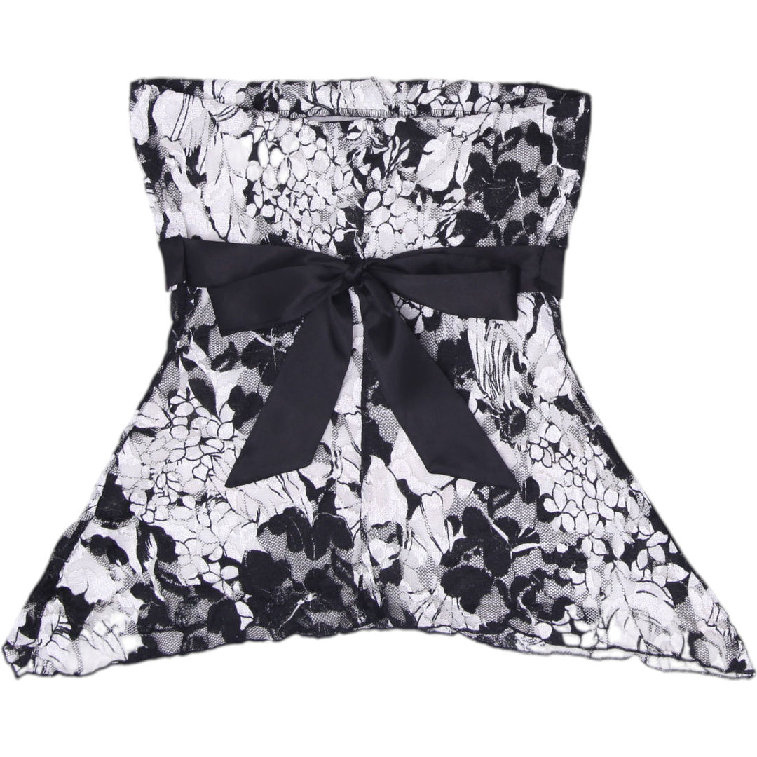 Y2K Ladies M.K.M Designs Black & White Floral Mesh Lace Strapless Tube Top S