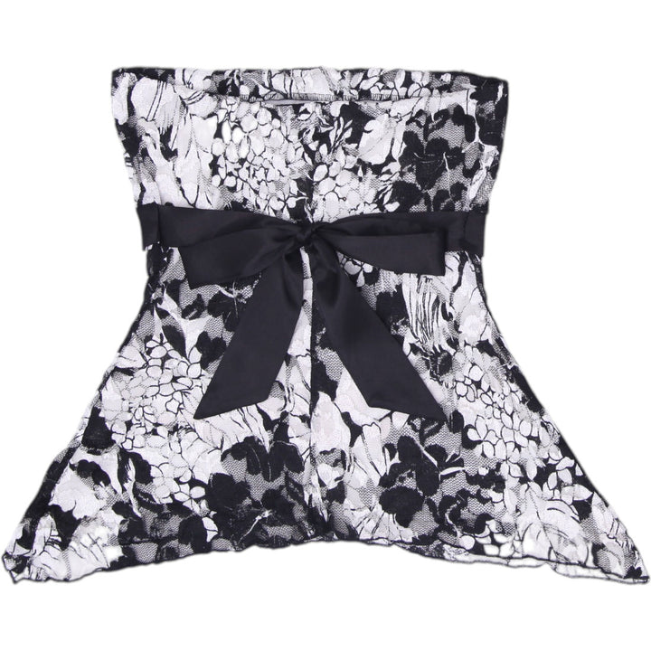 Y2K Ladies M.K.M Designs Black & White Floral Mesh Lace Strapless Tube Top S