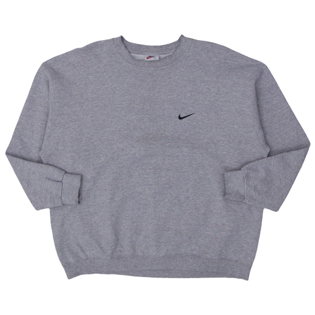 Shop 90's Vintage Nike Swoosh Embroidered Crewneck Sweatshirt Gray