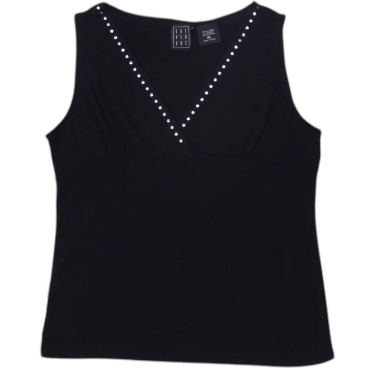 Y2K Ladies Tank Top Black Studded V-Neck Sleeveless