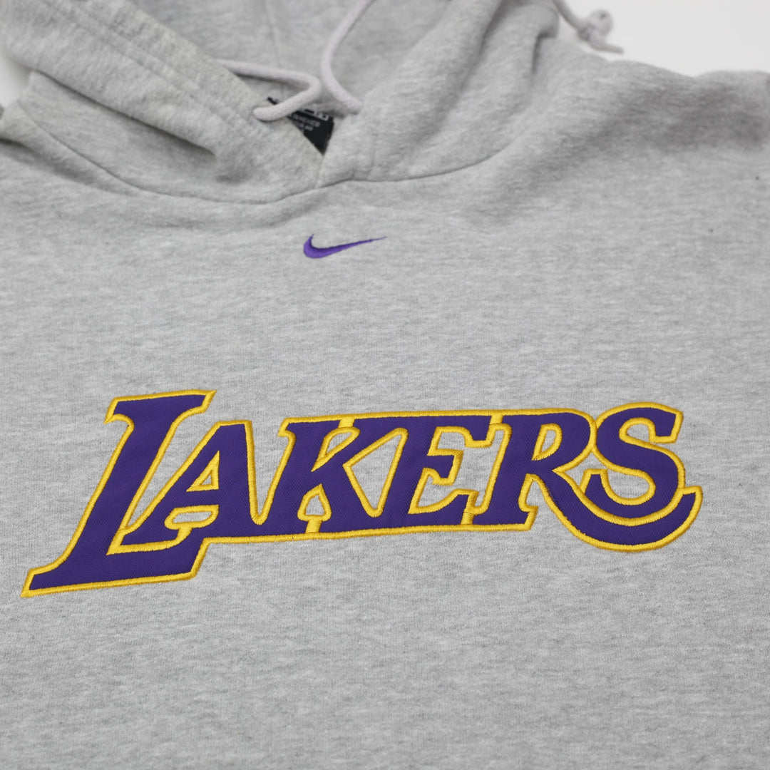 Vintage Mens Nike Lakers Hoodie Gray Sweatshirt Logo NBA Size XL