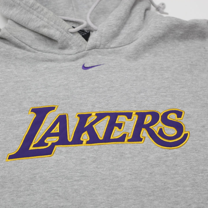 Vintage Mens Nike Lakers Hoodie Gray Sweatshirt Logo NBA Size XL