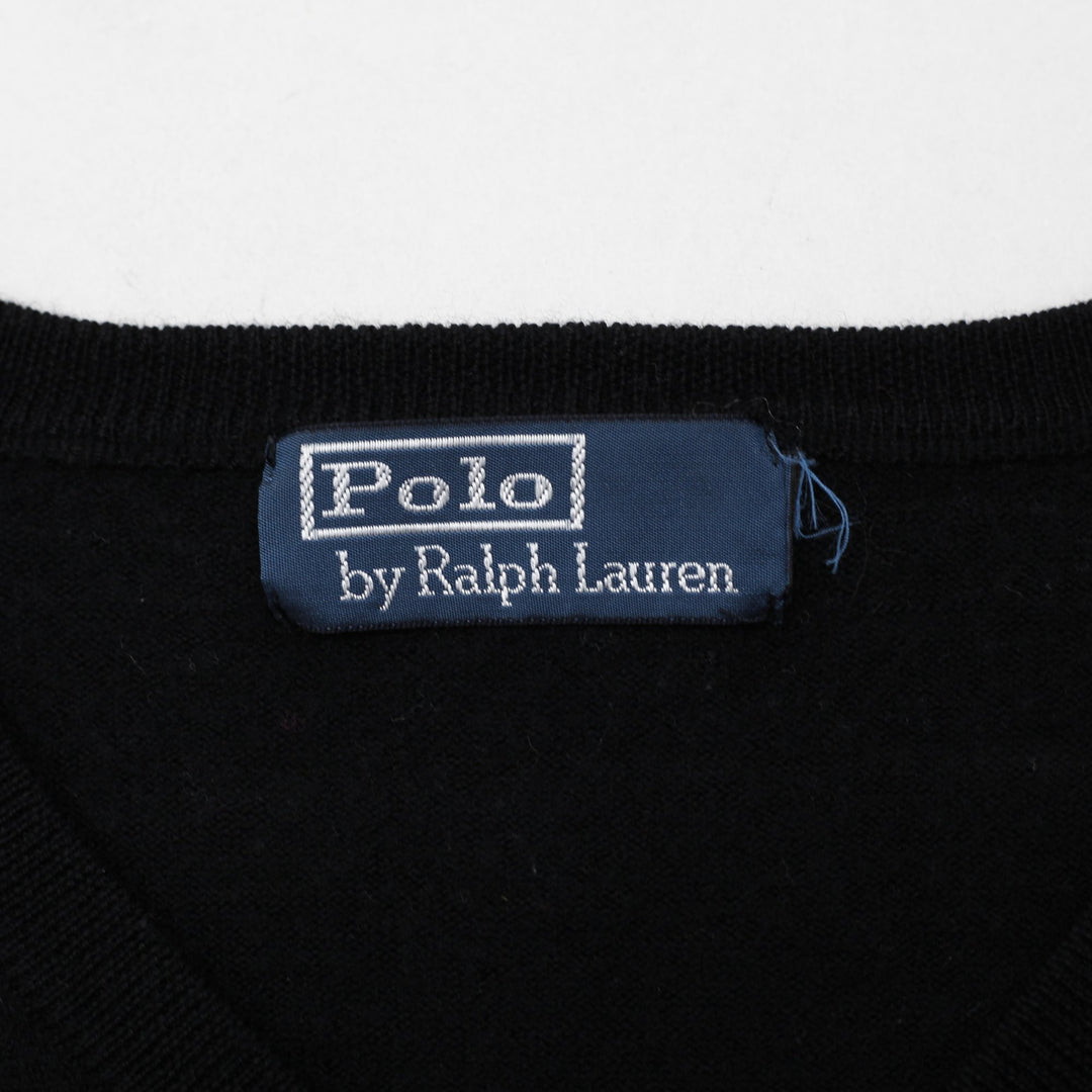 Vintage Mens Polo Ralph Lauren Black V-Neck Knitwear Sweater Size L | Migration_Sweaters - Back View | Fashion Rerun