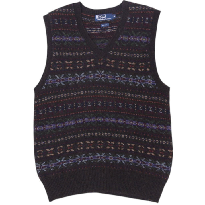 Vintage Mens Polo Ralph Lauren Vest Brown Wool Patterned Knitwear Size M | Migration_Vests RL Collection | Fashion Rerun
