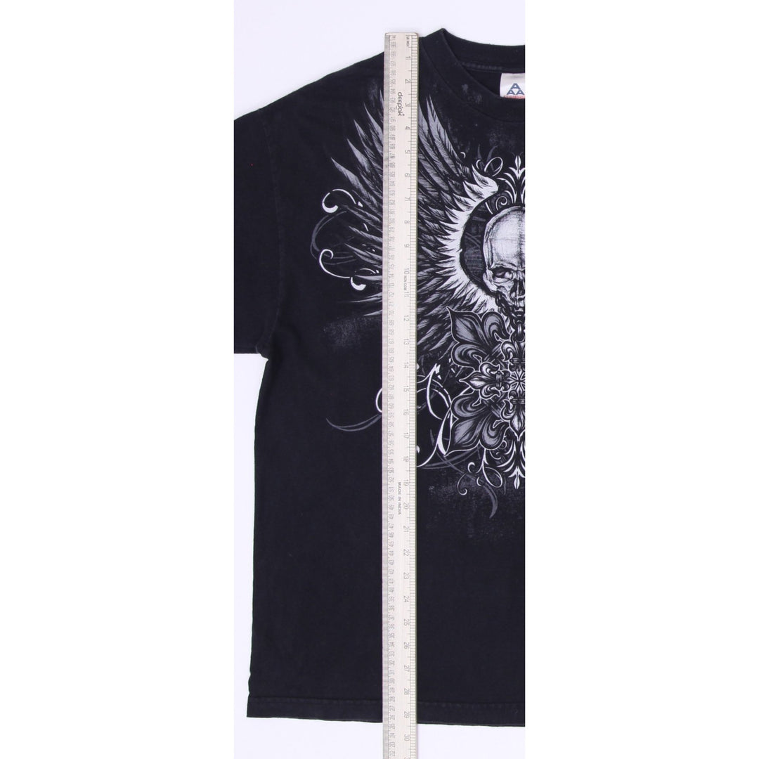 Y2K Mens Alstyle Apparel T-Shirt Black Graphic Skull Wings Large