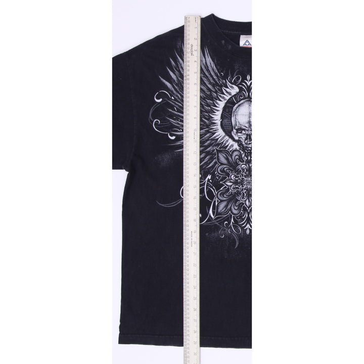 Y2K Mens Alstyle Apparel T-Shirt Black Graphic Skull Wings Large