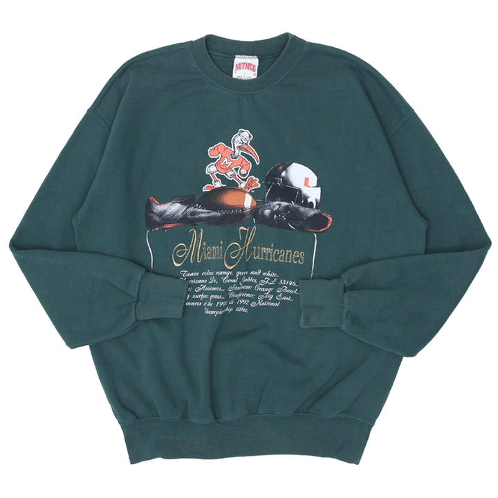Vintage Nutmeg Mills Miami Hurricanes Embroidered Crewneck Sweatshirt Made in USA - Fashion Rerun Vintage Migration_Sweaters