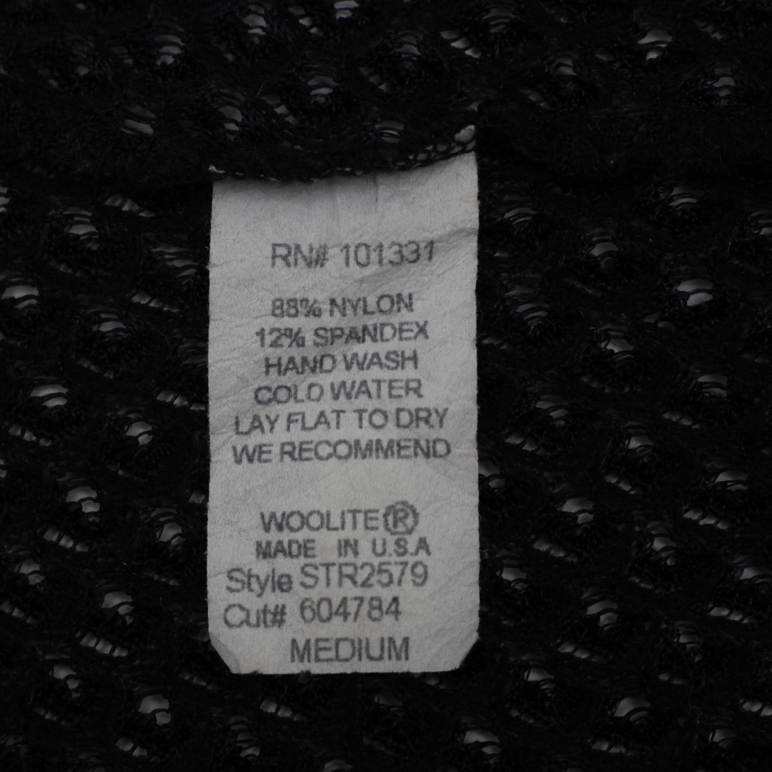 Y2K Ladies Black Sheer Open Knit Crochet Bell Sleeve Cardigan Made in USA M