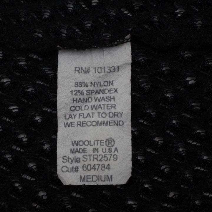 Y2K Ladies Black Sheer Open Knit Crochet Bell Sleeve Cardigan Made in USA M