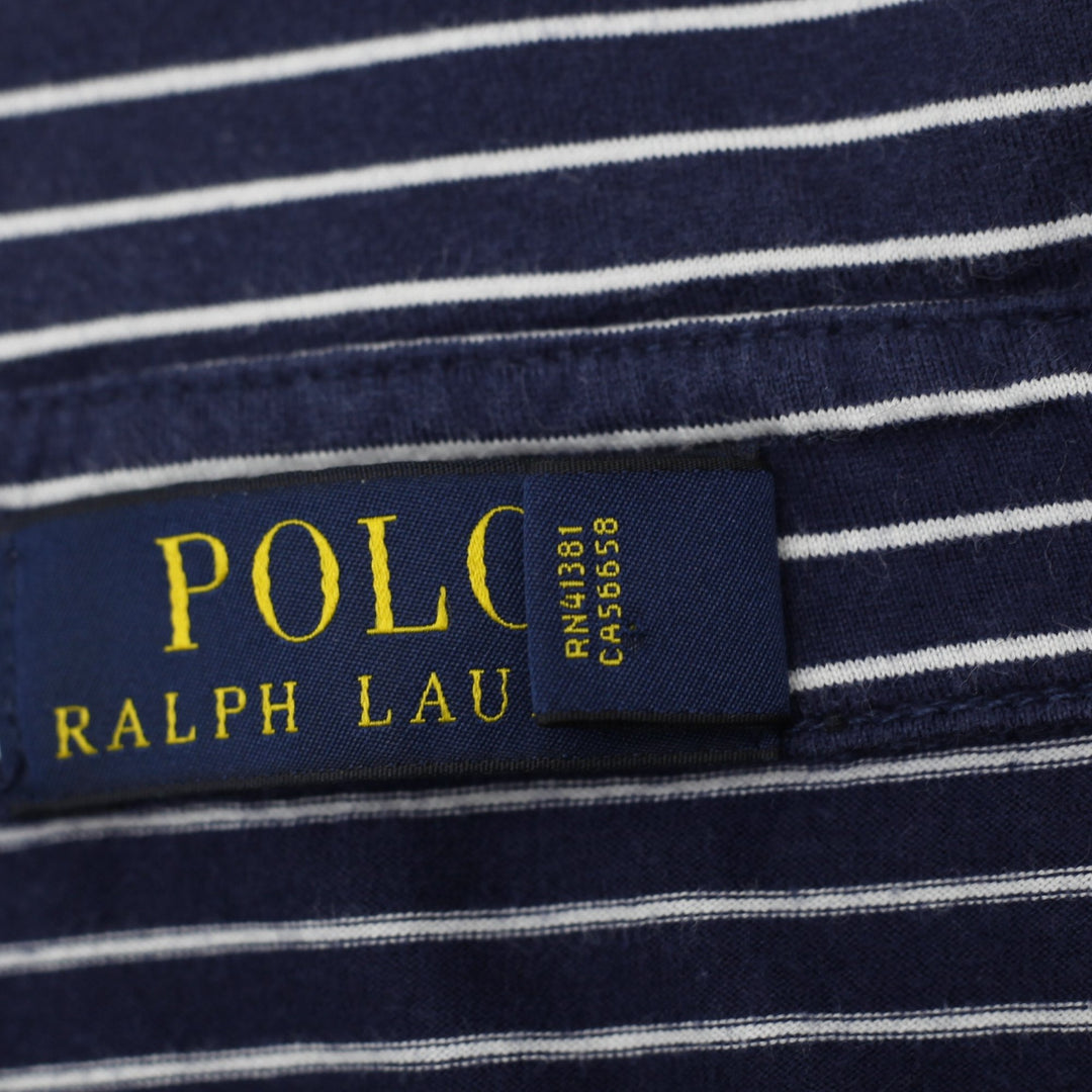Mens Polo Ralph Lauren Navy & White Striped Pima Cotton Polo T-Shirt Size M
