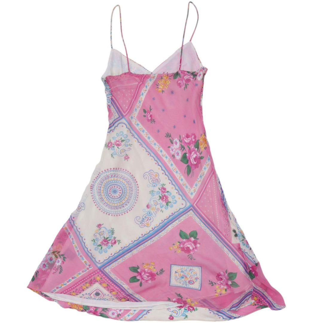 Y2K Ladies Chekee Floral Spaghetti Strap Mini Dress Size S