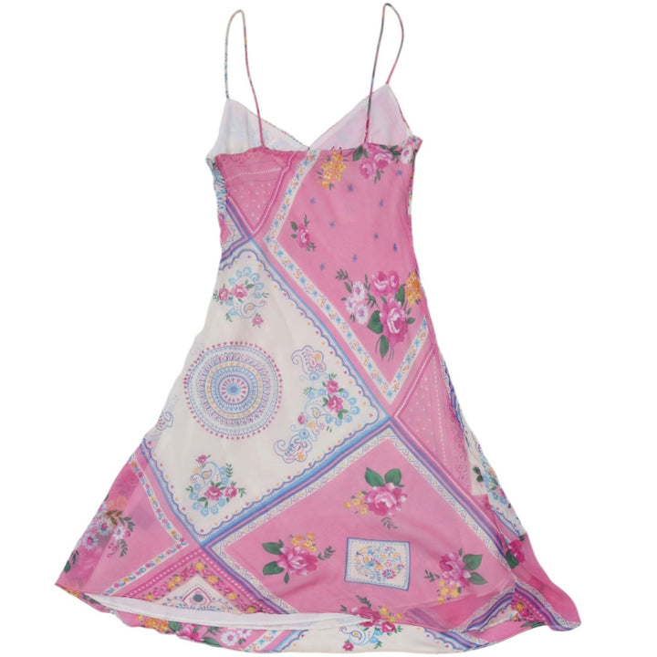 Y2K Ladies Chekee Floral Spaghetti Strap Mini Dress Size S