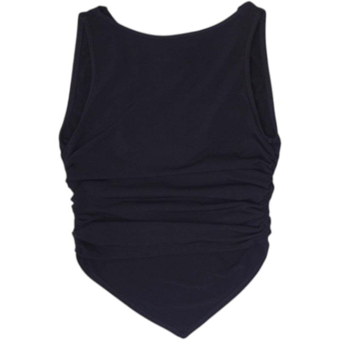 Y2K Ladies MadRag Tank Top Black Ruched Sleeveless V-Neck Size M