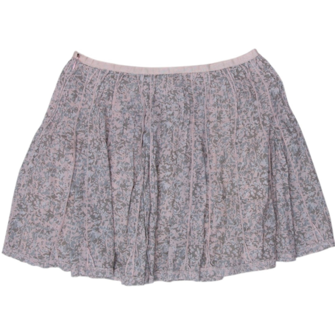 Y2K Ladies Beige Gathered Lightweight Floral Mini Skirt | Migration_Skirts - Side View | Fashion Rerun