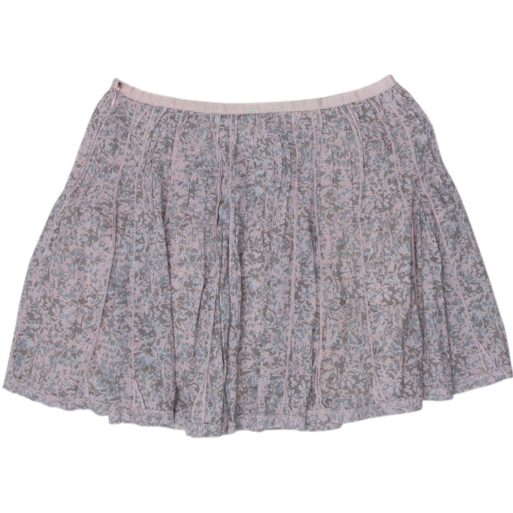 Y2K Ladies Beige Gathered Lightweight Floral Mini Skirt | Migration_Skirts - Side View | Fashion Rerun