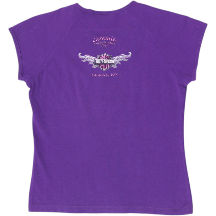 Ladies Harley Davidson Purple Fairy Graphic Baby Tee T-Shirt Size L