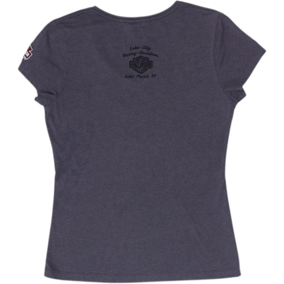 Ladies Harley Davidson T-Shirt Gray Graphic Logo Apparel