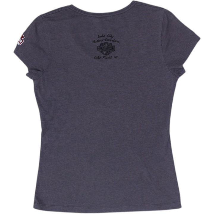 Ladies Harley Davidson T-Shirt Gray Graphic Logo Apparel